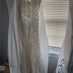 Jovani Ivory Iridescent Sequin Prom Gown